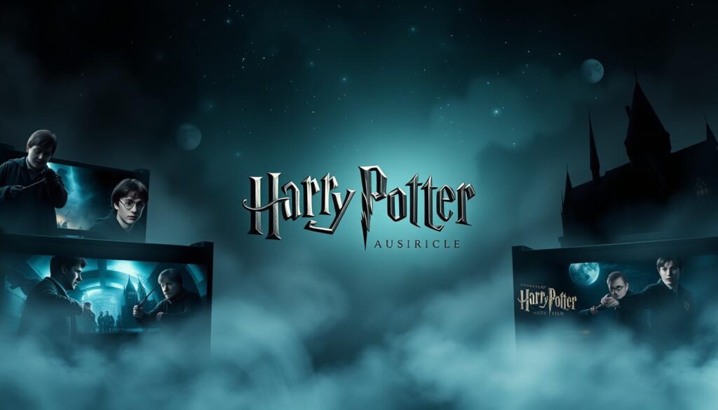 A cinematic comparison of the iconic Harry Potter film series, showcasing the original movie adaptations and the new upcoming series. In the foreground, cinematic frames from the beloved films, each with a distinct visual style and iconic characters. In the middle ground, a sleek, minimalist display of the film titles, alluding to the legacy and evolution of the wizarding world. The background features a subtle, atmospheric blend of magical elements, such as swirling mists, twinkling stars, and a sense of timeless wonder, creating a captivating and immersive tableau. Captured with a cinematic, high-contrast lens, the image conveys a sense of nostalgia, anticipation, and the seamless transition between the past and the future of the Harry Potter universe.