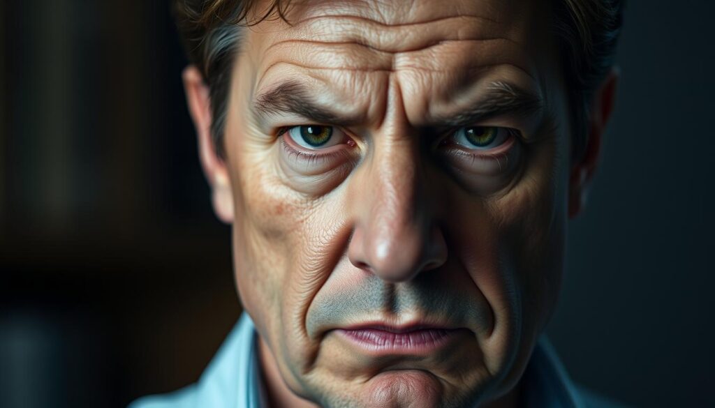 A close-up portrait of a serious-looking expert with furrowed brows, intense gaze, and a thoughtful expression. The lighting is dramatic, with soft shadows and highlights accentuating the features. The background is blurred, placing the focus entirely on the expert's face. The image conveys a sense of authority, expertise, and contemplation, as if the expert is deeply engaged in analyzing and understanding a complex topic. The mood is one of thoughtful concentration, suggesting the subject is carefully considering the reasons behind a phenomenon.