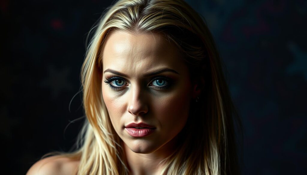 A striking portrait of Britney Spears, the iconic pop star whose legacy has transcended mere fame. Captured in a cinematic, high-contrast lighting, her face radiates a pensive, introspective expression, hinting at the turbulent journey that has defined her career. The background is a dreamlike, abstract swirl of vibrant colors and textures, evoking the multifaceted nature of her story and the broader cultural impact she has had. The overall composition conveys a sense of timelessness, showcasing Spears as a true icon of our era, her influence and significance etched into the collective consciousness.