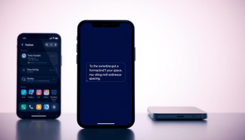 A vibrant, modern illustration depicting "Practical SMS Tips". A smartphone screen is prominently featured in the foreground, displaying a concise, neatly-formatted SMS message against a clean, minimalist background. The message showcases efficient use of space, with no extraneous spacing. Soft, diffused lighting illuminates the screen, creating a sense of clarity and focus. In the middle ground, various mobile device icons and UI elements subtly reference the SMS messaging context. The background features a muted, pastel-toned gradient, providing a calming, contemporary atmosphere that complements the pragmatic, user-friendly theme.