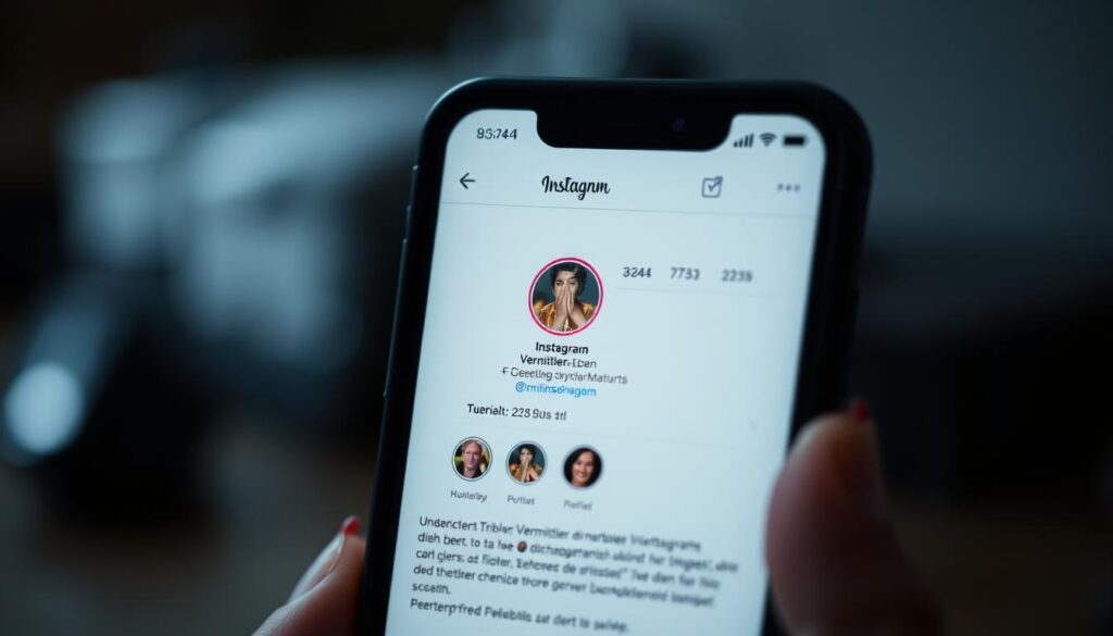A well-lit, high-resolution image depicting a smartphone screen displaying an Instagram profile, with the caption "Instagram Vermittler Betrug" prominently featured. The screen is set against a blurred background, suggesting a sense of deception and betrayal. The composition should convey a sense of unease and caution, with the smartphone screen taking up the majority of the frame, allowing the viewer to focus on the damning caption. The lighting should be soft and natural, creating a sense of vulnerability and authenticity. The overall tone should be somber and reflective, mirroring the subject matter of the article's section title.