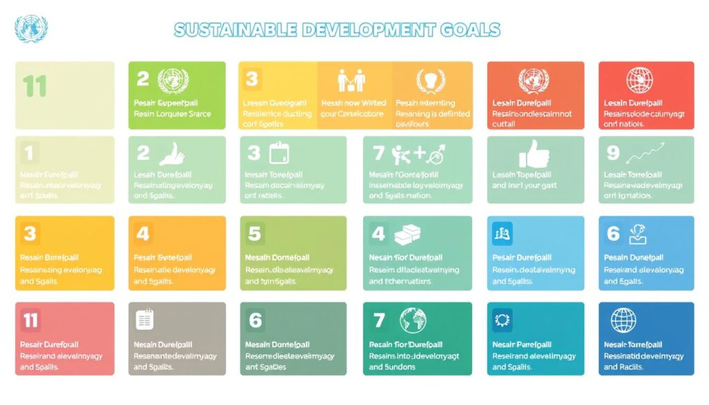 Die 17 Nachhaltigkeitsziele (SDGs) der Vereinten Nationen visualisiert mit ihren offiziellen Symbolen und Farben Die 17 Nachhaltigkeitsziele (SDGs) der Vereinten Nationen visualisiert mit ihren offiziellen Symbolen und Farben