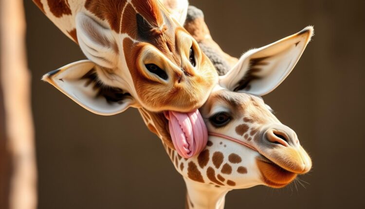 Giraffe Ohren auslecken