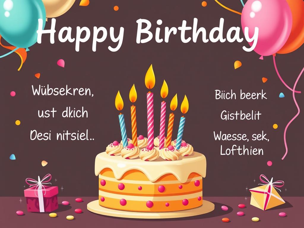Lustige Geburtstagssprüche auf einer Geburtstagskarte mit Kuchen