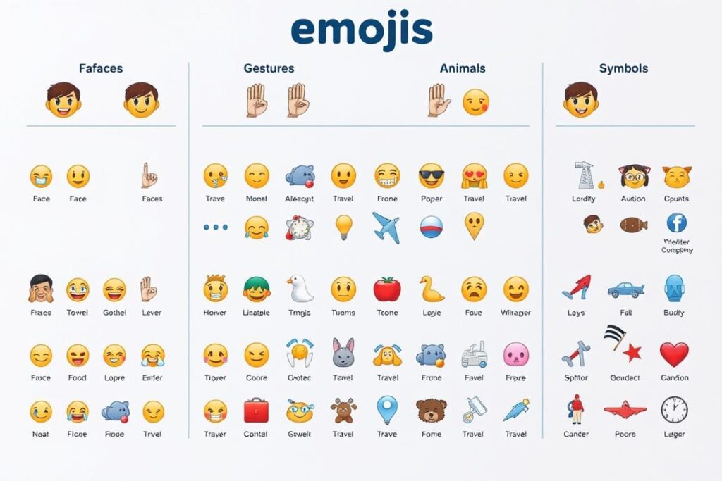 Übersicht der Emoji Bedeutung verschiedener Kategorien mit Beispielen