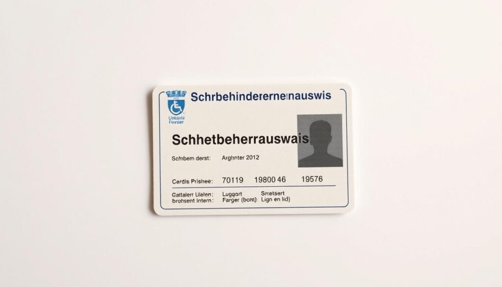 A detailed, high-resolution photograph of a "Schwerbehindertenausweis" (disability identification card) against a clean, neutral background. The card should be prominently displayed, with a warm, soft lighting that highlights the texture and design elements. The image should convey a sense of importance and official documentation, emphasizing the significance of the card for those with disabilities. The composition should be well-balanced, placing the card in the center of the frame with ample negative space around it to create a sense of focus and clarity. The overall mood should be professional, informative, and gently reassuring, reflecting the subject matter of the article section.