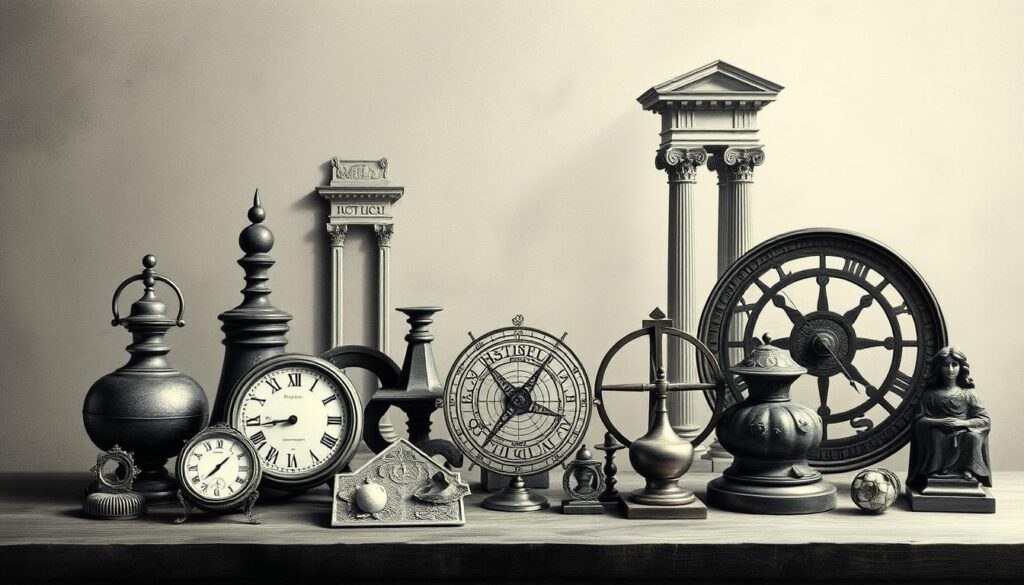 A classical still life composition depicting the cultural and historical significance of the number 12. In the foreground, a collection of symbolic objects arranged in a harmonious, balanced manner - an antique timepiece, a celestial globe, and various geometric shapes representing the zodiac and calendrical systems. The middle ground features architectural elements such as ornate columns and arches, hinting at the enduring influence of the duodecimal system in art, architecture, and philosophy. The background is rendered in a softly-lit, muted palette, creating a contemplative, introspective atmosphere. The overall aesthetic is one of precision, order, and timeless wisdom, captured in a striking monochromatic palette with selective color accents.