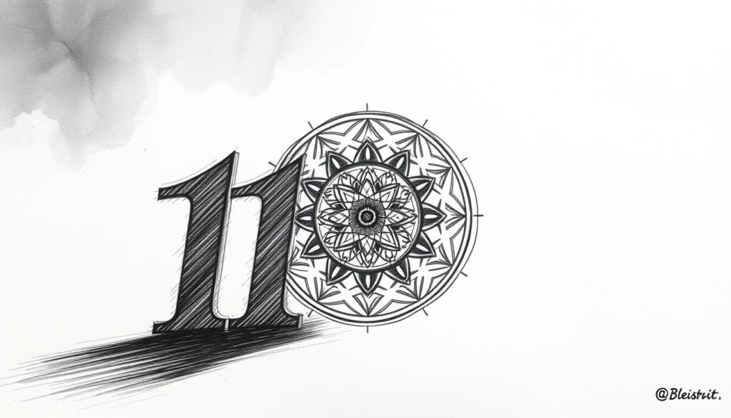 A meticulously crafted black and white illustration depicting the symbolic significance of the Mastery Numbers 11, 22, and 33. The foreground showcases these sacred numerical archetypes, rendered in precise graphite strokes with subtle, vibrant accents. The middle ground features an intricate mandala-like pattern, evoking the interconnectedness of numerological principles. The background presents a minimalist, atmospheric setting, allowing the central numerological elements to take center stage. The overall mood is one of contemplation, inviting the viewer to explore the deeper meaning behind these powerful, life-transforming numbers. The use of chiaroscuro lighting and a monochromatic palette heightens the meditative, esoteric quality of the image.