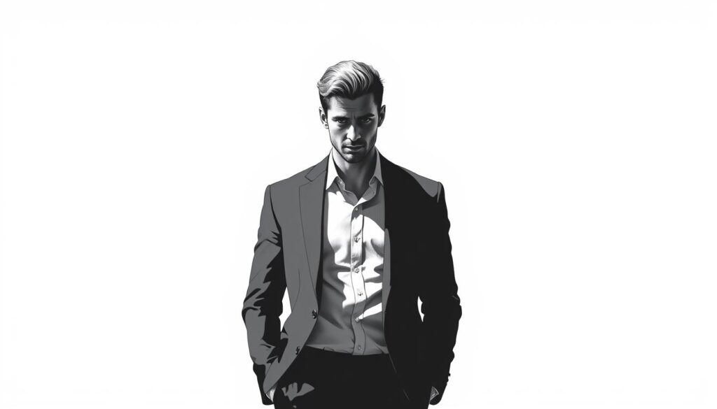 A modern, minimalist illustration of the "Neue Bachelor Staffel RTL 2025" against a clean, monochrome backdrop. The central focus is a sleek, geometric silhouette of a bachelor, rendered in soft pencil strokes with pops of color highlighting key details. The background features a subtle grid pattern, evocative of a TV studio setting. The overall mood is one of sophistication, intrigue, and anticipation for the upcoming season. Dramatic lighting casts dramatic shadows, emphasizing the masculine, mysterious nature of the bachelor figure. The composition is balanced, with negative space drawing the eye to the central subject.